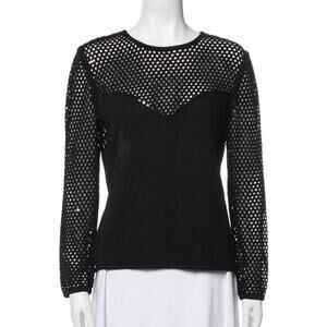 St. John Evening Black Paillettes Santana Open Knit Sweater Size 6 NWOT